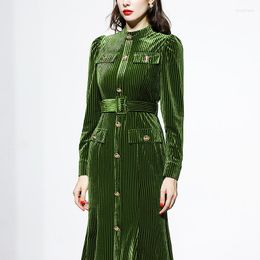 Casual Dresses Retro Luxury Velvet Long Dress With Belt Elegant Ladies For Women Autumn Winter Women's Woman Clothing SL307