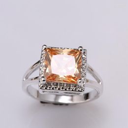 Wedding Rings Magic Champagne Morganite Zircon Gems Silver Plated Argent Solitaire Ring Size 6 / 7 8 9 S1686