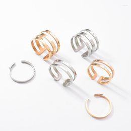 Cluster Rings Open Ring For Men Women Ajustable Simple 1 Or 2 3 Lines Rose Gold Silver Colour Stainless Steel Fashion Jewelry(GR280)