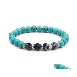 Beaded Strands Turquoise Stone Bracelet Tiger Eye White Agate Natural Bead Luxury Jewellery Men Beaded Bracelets Drop Delivery Dhm4H