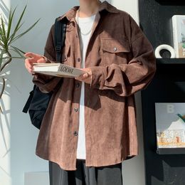 Mens Casual Shirts Corduroy Long Sleeve Autumn Korean Woman Fashion Oversize Men Clothing 230208