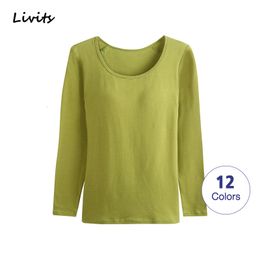 Women s T Shirt Women T Shirts Built in Bra Padded Stretchable Cotton Tops Tshirts Long Sleeve Sexy Casual Korean Spring Autumn SA1014 230207