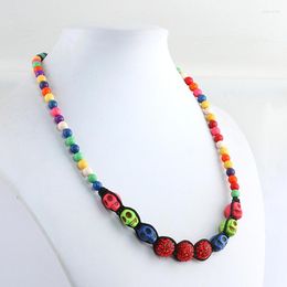 Chains Colours Howlite Turquoise Beaded Necklace Stone Skull Rhinestone Beads Accessories Nostalgic Jewellery For Women