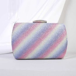 Totes Bag 2023 New Dinner Bag Korean Fashion Gradient Rainbow Printing Hand Women s Small Messenger rhinestones bags handbags 230208