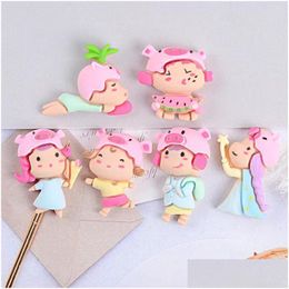 Other 20Pcs Resin Components Cartoon Pig Cap Girls Cabochon Scrapbooking Paper Diy Crafts Phone Shell Decor Hair Brooch Kids Toys Orn Dhi