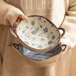Zestawy naczyń stołowych 7,5 cala japońskiego gospodarstwa domowego miski z makaronem ceramiczna zupa z rękojeścią Sałatkę miskę kuchenną piekarnik mikrofalowy piekarnik Bakware 230207