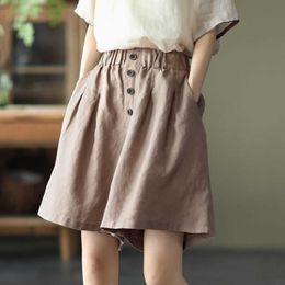 Women's Shorts Loose Cotton High Waist Elastic Casual Solid Fashion Home and Linen Trendyol Y2302