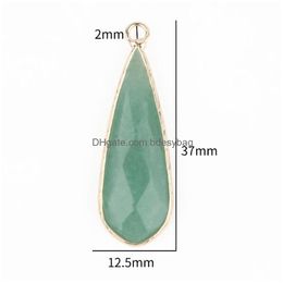 Charms 1Pcs Natural Green Aventurine Stone Pendant Tree Life Waterdrop Heart Tooth Oval For Earring Necklace Jewelry Making Dr Dhxyh