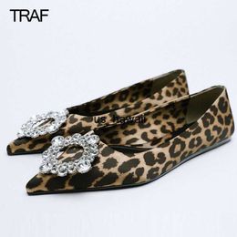 Dress Shoes TRAF Elegant Summer Women Flat Rhinestone Shoes 2022 Shoes Without Heels Leopard Print Ladies Brand Casual Woman Flats low shoes T230208