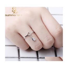 Cluster Rings Adjustable Cute Heart Shape Crystal For Women Girl Sier Color Waterdrop Engagement Fashion Jewelry Gift Drop Delivery Dhzbz