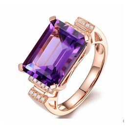 Band Rings Big Amethyst Gemstone Ring Hollowedout Sier Exaggerated Hand Jewellery For Women Crystals Drop Delivery Dhhct