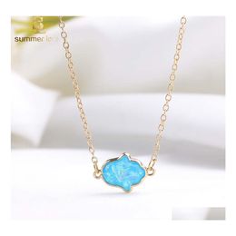 Pendant Necklaces Fashion Opal Hamsa Hand Necklace For Women Nature Resin Jewellery Gift Drop Delivery Pendants Dhlkh