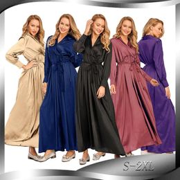 Ethnic Clothing Muslims Fashion Abayas For Women Turkish Dubai Elegant Islamic Pleated Arabic Eid Mubarak Caftan Bandage Dress