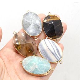 Pendant Necklaces Natural Stone Gemstone Oval Faceted Tiger Eye Flash Labradorite Connector Handmade Crafts Necklace Bracelet Accessories