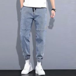 Men's Pants Men Jeans Trendy Slimming Mid Waist Male Denim Lace-up For Working