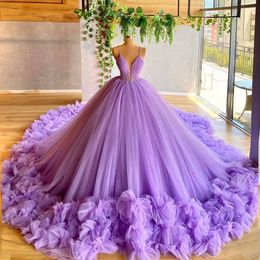 Party Dresses Lavender Purple Ball Gown Evening With Crystals Puffy Women Luxury Long Prom Gowns Ruffles Beaded Plus Size Po 230208