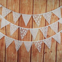 Party Decoration Vintage Wedding Lace Triangle Flag European Style White Color Flower Banner SuppliesParty