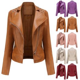 Women's Jackets Fashion Brand Womens Leather Cool Faux Motorcycle Coat Short Lightweight Pleather Woman Vintage Crop