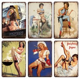 Vintage Sexy Pin-up Girl Metal Painting Poster Sign Shower Metal Plate For Bathroom Wall Decoration Accessories Retro Iron Painting Plaques Man Cave 20cmx30cm Woo