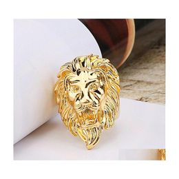 Band Rings Domineering Fashion Hip Hop Ring Golden Lion Head Design Mens Motorcycle Punk Rock Party Jewelry Gift Drop Delivery Dhrf4