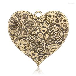 Charms 2 Pcs 53X58X2Mm Heart Tibetan Style Alloy Big Pendants Flower Pattern For Diy Necklaces Jewelry Making Supplies Drop De Dhnht