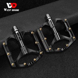 Bike Pedals WEST BIKING Carbon Fibre Pedal Road Bicycle Pedal 3 Bearing Aluminium Alloy Anti-skid Mountain Bicycle Pedal Bicycle Accessories 0208