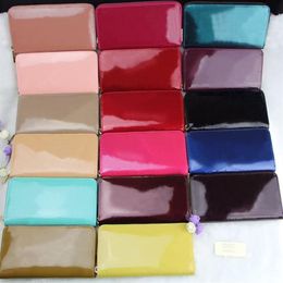 Whole Patent leather shinny long wallet multicolor Fashion high quality original box coin purse women classic zipper pocket lu265j