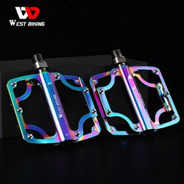 Bike Pedals WEST BIKING Colourful Bicycle Pedals 3 Bearings CNC Ultralight MTB Road Bike Part Anti-slip Flat BMX Pedals Cycling Accessories 0208