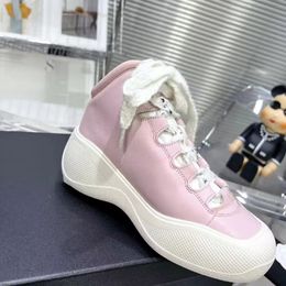 2023 Snow Boots Cow Leather Thick Soled Tweed Woven High Top Sports Shoes Ski Casual Booties Jennie Style