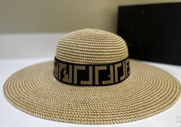 Fashion Designer Style Letter hats Strips Hand-woven Ladies Straw Hat