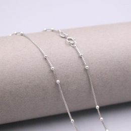 Chains Au750 Real 18K White Gold Chain Neckalce For Women Female 1.7mm Beads Box Choker Necklace 16''L Gift