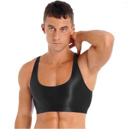 Men's Tank Tops Fashion Mens Oil Shiny Glossy Top Smooth Stretchy Man Sleeveless Vest Slim Fit Fitness Yoga Sportswear Swimwear