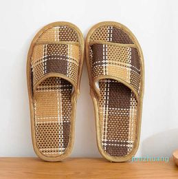 Fashion Bamboo Weaving Home Linen Slippers 996 Cooling Floor Indoor Slides Unisex Bedroom Shoes Mujer Zapatillas 0207
