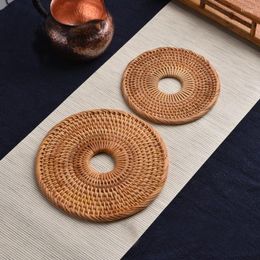 Table Mats Autumn Rattan Woven Storage Cup Holder Potholder Shooting Props Japanese Tableware Round 2023