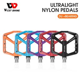 Bike Pedals WEST BIKING Ultralight Nylon Bicycle Pedals DU Sealed Bearings MTB Road BMX Pedals Non-Slip Waterproof Bike Part Flat Pedals 0208