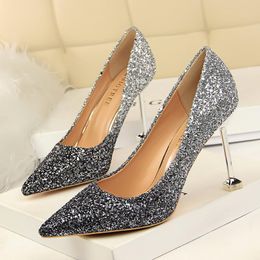 Dress Shoes Dwayne Women 10 Cm Thin High Heels Sexy Glitter Bright Pumps Female Stiletto Wedding Bridal Gold Silver Red Valentine 652