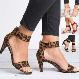 Sandals Fashion Leopard Summer Open Toe Women Sandles Zipper High Heels Shoes Gladiator Sandales Femme Pumps