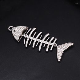 Pendant Necklaces 2pcs Silver Plated Handmade Rhinestones 3D Large Fish Skeleton DIY Charm Necklace Earrings Jewelry Crafts Making P991