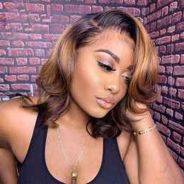 Highlight Short Body Wave Bob Wig 4/27 Ombre Human Hair Wigs 13x4 Highlighted HD Lace Frontal For Black Women
