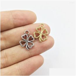 Charms Eruifa 20 Pcs 12Mm Clover Leaf Coin Gold/Sier Plated Zinc Alloy Pendant Jewellery Diy Necklace 2 Colours Drop Delivery Dhc6R