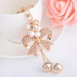 Keychains Imitation Pearls Crystal Bow Chain Keychain Car Holder Bag Pendant For Female Girl Gift Alloy Keyring Trinket Fashion Jewellery