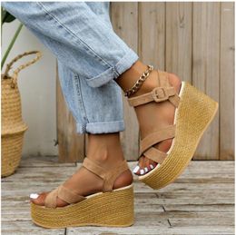 Sandals Casual Summer Rubber Sole Buckle Non-slip Peep Toe Platform Shoes Fashion Wedge For Women Elegant Heels