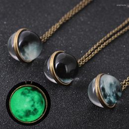 Chains Retro Double Sided Glass Ball Time Gem Luminous Moon Pendant Necklace For Women Fashion 2023