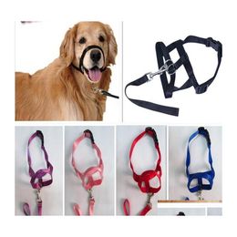 Dog Collars Leashes Adjustable Creative Halter Training Head Collar Gentle Leader Harness Nylon Breakaway Leash Lead No Pl Bite Dr Dhku9