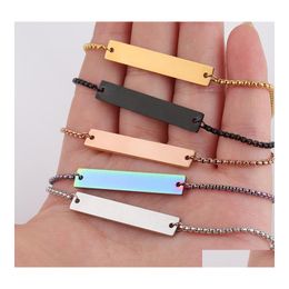 Link Chain Diy Personalised Blank Bar Bracelet 316L Stainless Steel Can Custom Engrave Bracelets Adjustable Mens For Friend Jewellery Dhuus