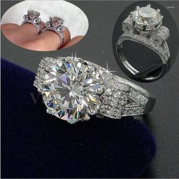 Cluster Rings Vecalon Luxury Jewelry Women Men Ring 9mm 3ct Zircon Cz 925 Sterling Silver Couple Party Engagement Wedding Band Gift