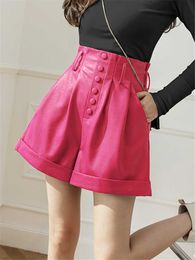 2023 New PU Faxu Leather Shorts Autumn Winter Single Chest High Waist Wide Leg Pants Women's Office Clothing P230606