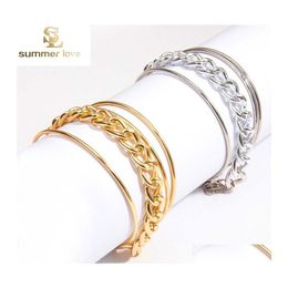 Bangle Punk Style Sier Gold Chain Wire Bracelet Set For Women Simple Metal Fashion Jewellery Gift Drop Delivery Bracelets Dhvby