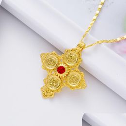 Charms Ethiopian Cross Coin Pendant Necklace Gold Colour Eritrea Wedding Jewellery Africa Coins/Arabia Item Drop Delivery 202 Dhmcl