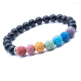 Strand 8mm Colourful Lava Stone 7 Chakras Bracelet DIY Arom Essential Oil Diffuser Yoga Jewellery Women Men